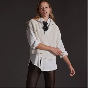 Cream Sleeveless Knit Quarter Zip Sweater Pullover